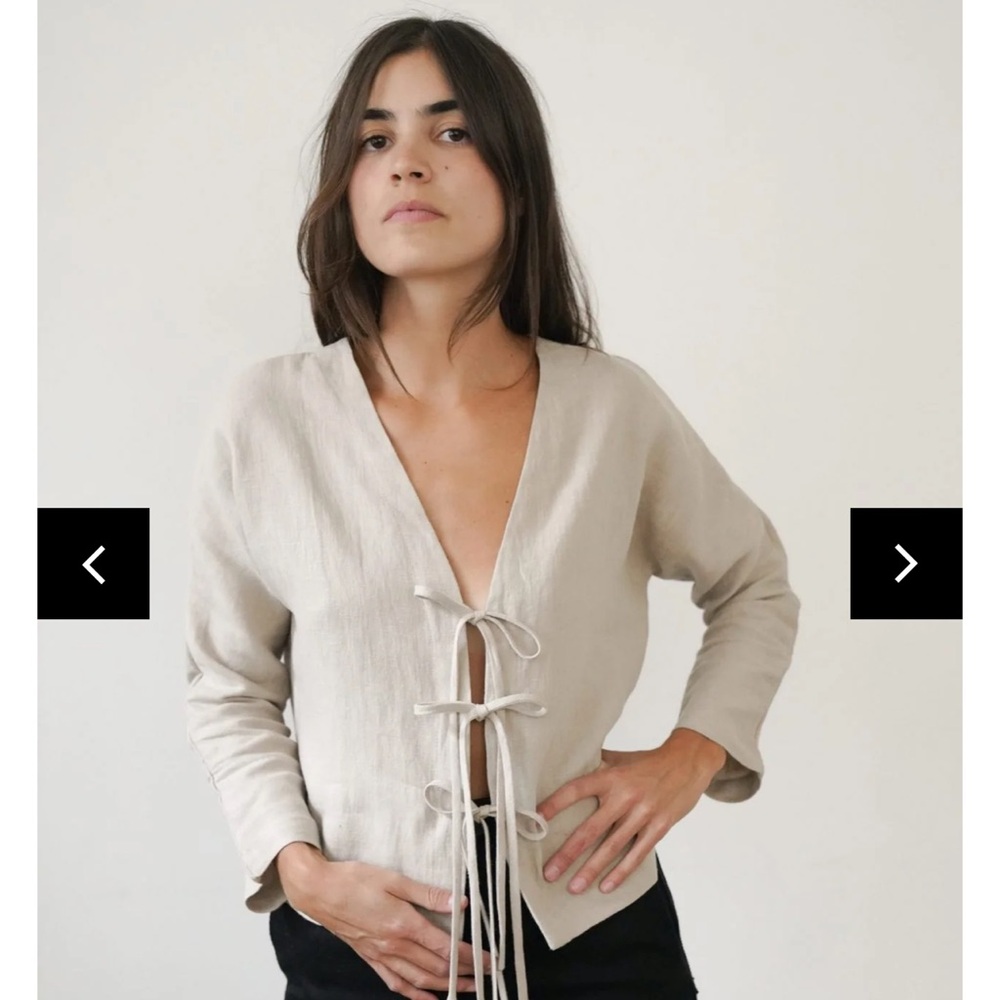 Cream V-Neck Wrap Top with Tie Details